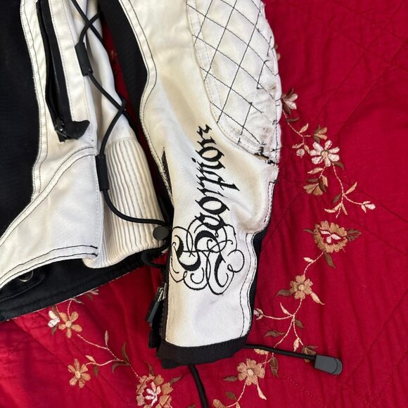 White and black racing biker jacket with lace up sides - Picture 3 of 6